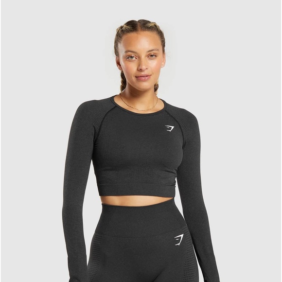 GYMSHARK Vital Seamless 2.0 Long Sleeve Crop Top, Size XS, Black - Picture 1 of 3